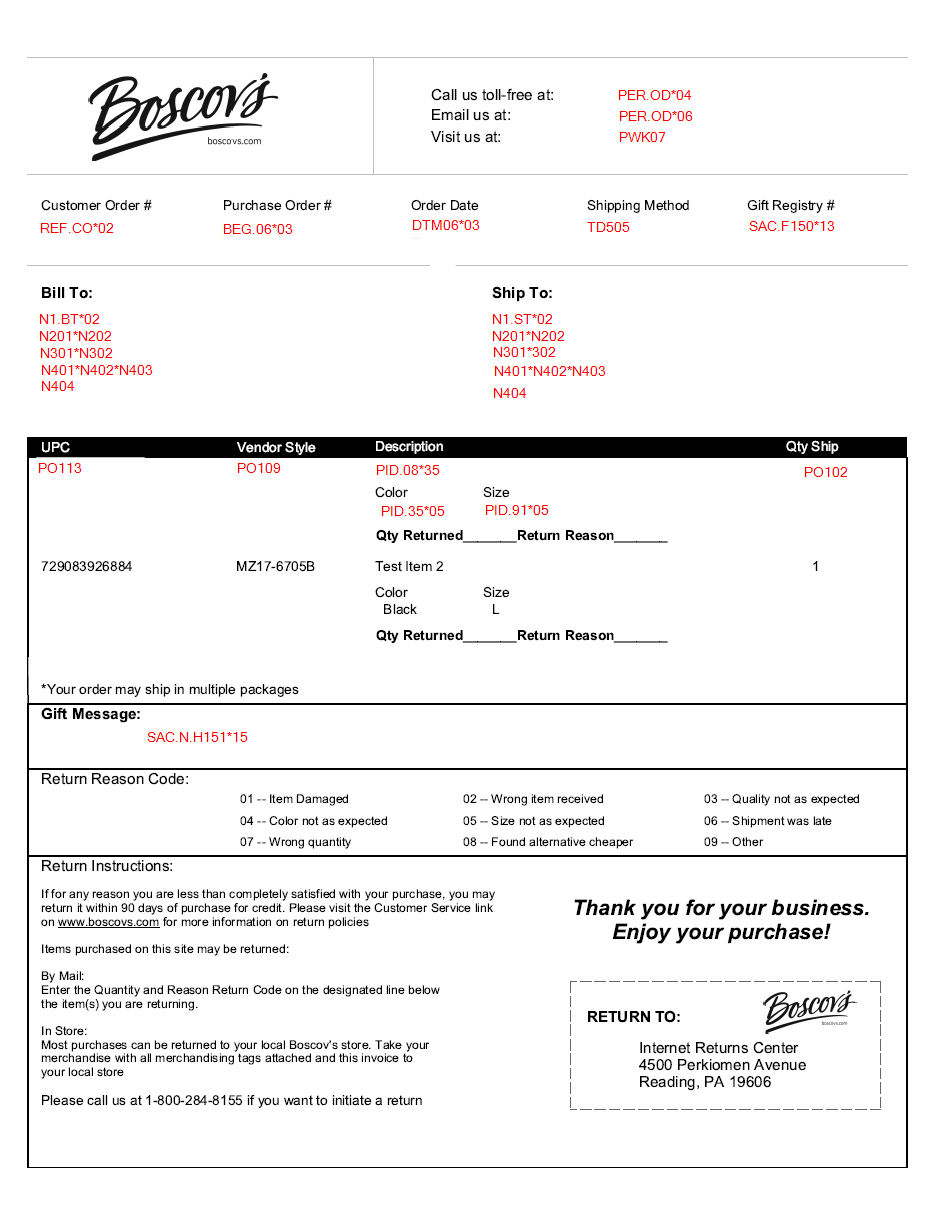 Packing Slip Specification – Boscov's